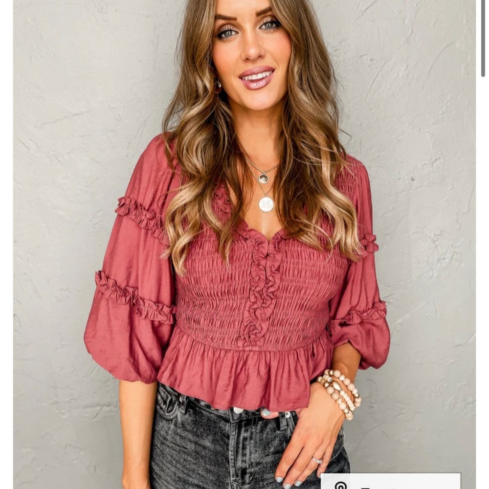 Ruthie Grace Pretty Presence Smocked Peplum Top Berry